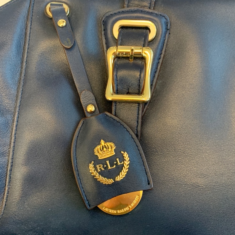 Ralph Lauren Navy Leather Satchel with Gold Hardware - Picture 3 of 16